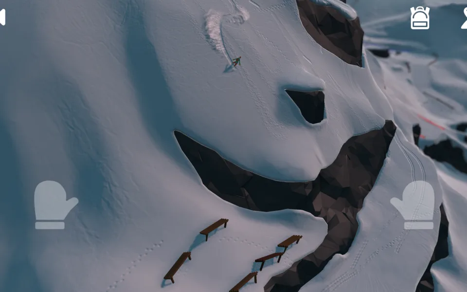 Grand Mountain Adventure gameplay screenshot, a skier descending an open mountain